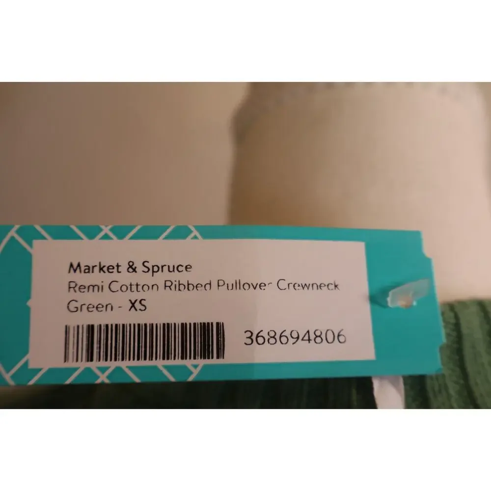 NEW Market & Spruce Women's Green Ribbed Crew Neck Long Sleeve Sweater Size XS